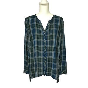 J Jill Medium Shirt Multicolor Plaid Long Sleeve Button Down Rayon Country Farm